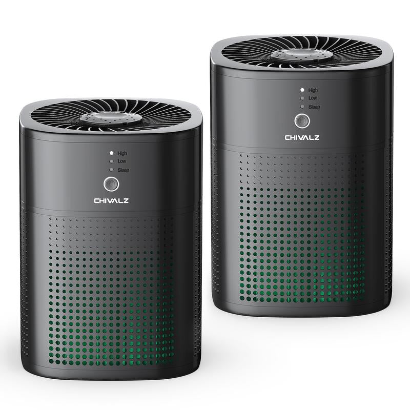 CHIVALZ 2-Pack Portable HEPA Air Purifiers for Home and Bedroom, Designed for Allergy Relief from Pets, Viruses, and Dust with 360° Air Intake System and Sleep Mode